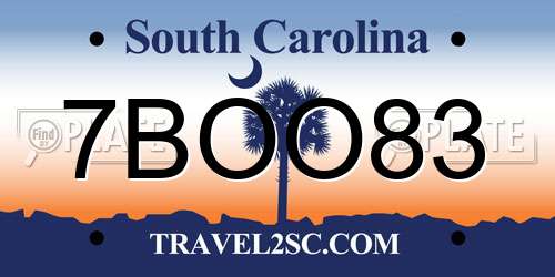 7BOO83 South Carolina License Plate