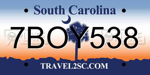 7BOY538 South Carolina License Plate