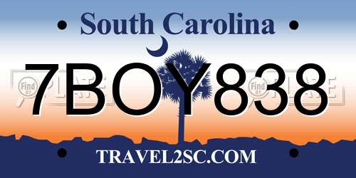 7BOY838 South Carolina License Plate
