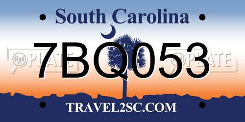 7BQ053 South Carolina License Plate