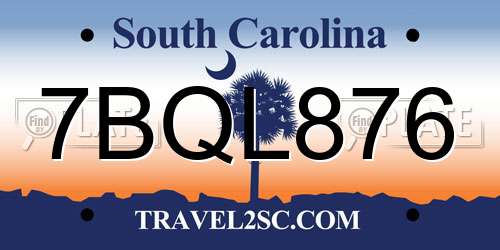 7BQL876 South Carolina License Plate