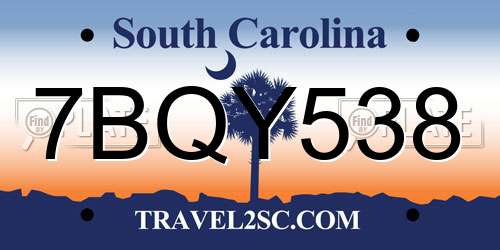 7BQY538 South Carolina License Plate