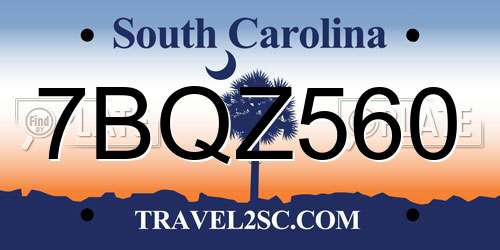 7BQZ560 South Carolina License Plate