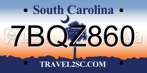 7BQZ860 South Carolina License Plate