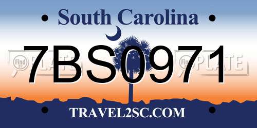 7BS0971 South Carolina License Plate