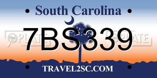 7BS339 South Carolina License Plate