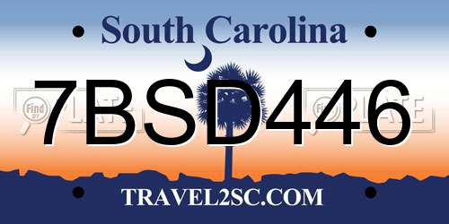 7BSD446 South Carolina License Plate