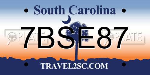 7BSE87 South Carolina License Plate