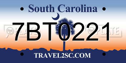 7BT0221 South Carolina License Plate
