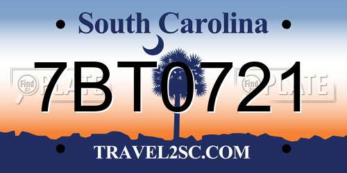 7BT0721 South Carolina License Plate