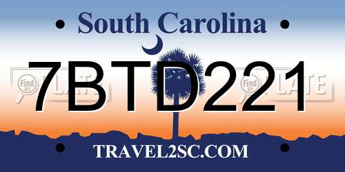 7BTD221 South Carolina License Plate