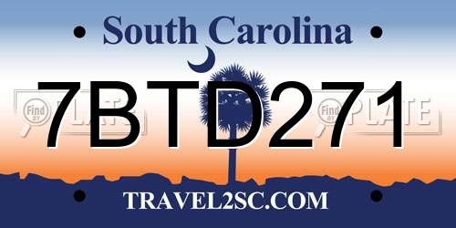 7BTD271 South Carolina License Plate