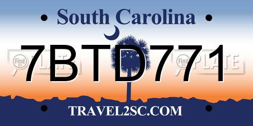 7BTD771 South Carolina License Plate