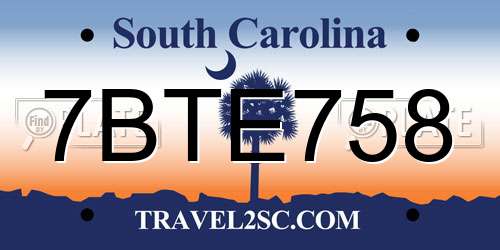 7BTE758 South Carolina License Plate