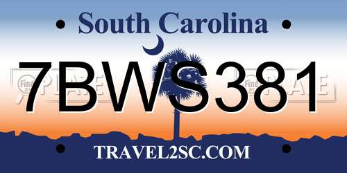 7BWS381 South Carolina License Plate