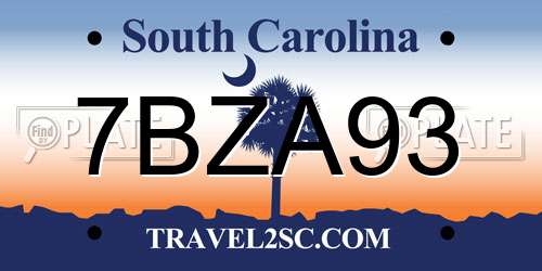 7BZA93 South Carolina License Plate