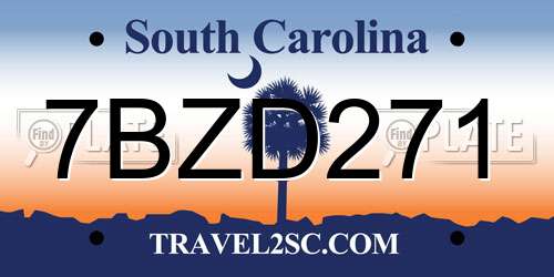 7BZD271 South Carolina License Plate