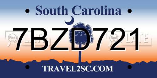 7BZD721 South Carolina License Plate