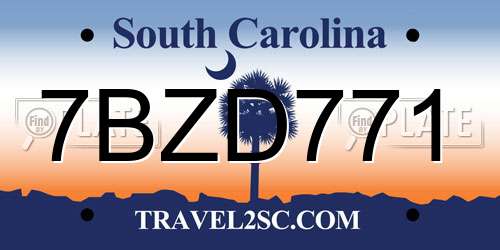 7BZD771 South Carolina License Plate