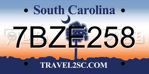 7BZE258 South Carolina License Plate