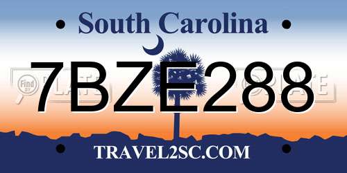 7BZE288 South Carolina License Plate