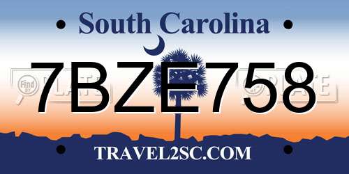 7BZE758 South Carolina License Plate