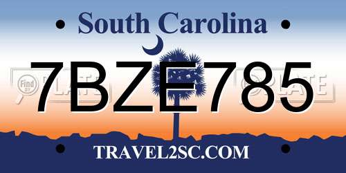 7BZE785 South Carolina License Plate