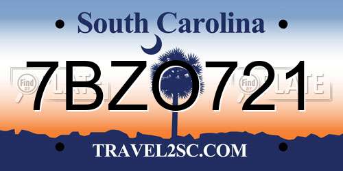 7BZO721 South Carolina License Plate