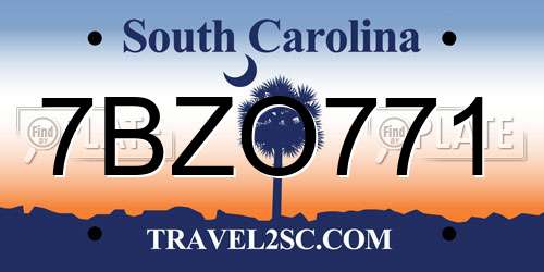 7BZO771 South Carolina License Plate