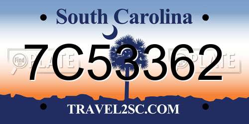 7C53362 South Carolina License Plate