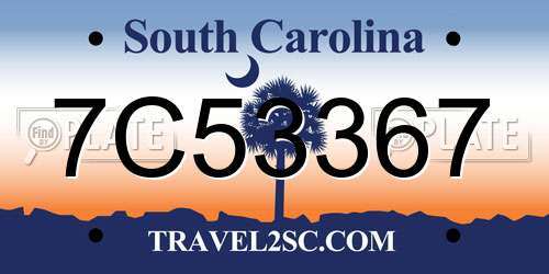 7C53367 South Carolina License Plate