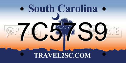7C57S9 South Carolina License Plate