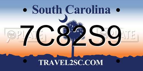 7C82S9 South Carolina License Plate