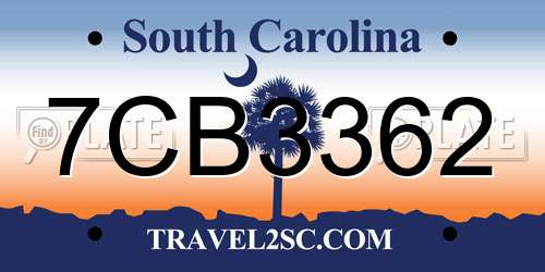 7CB3362 South Carolina License Plate