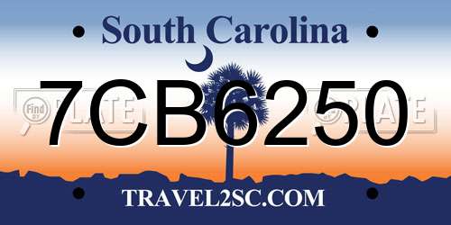 7CB6250 South Carolina License Plate