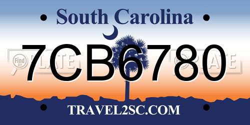 7CB6780 South Carolina License Plate