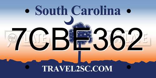 7CBE362 South Carolina License Plate