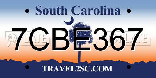 7CBE367 South Carolina License Plate