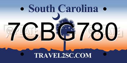 7CBG780 South Carolina License Plate