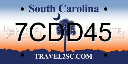 7CDD45 South Carolina License Plate