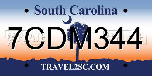 7CDM344 South Carolina License Plate