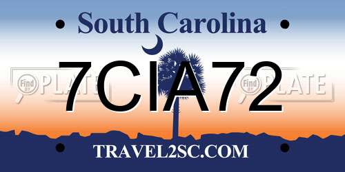 7CIA72 South Carolina License Plate