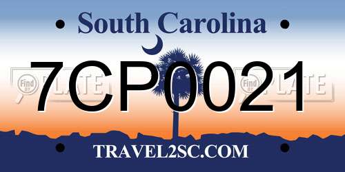 7CP0021 South Carolina License Plate