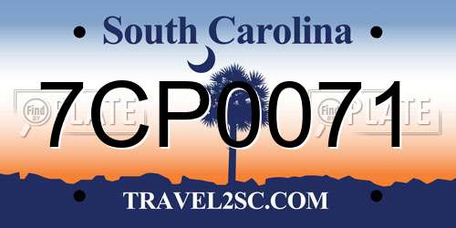 7CP0071 South Carolina License Plate