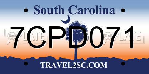 7CPD071 South Carolina License Plate