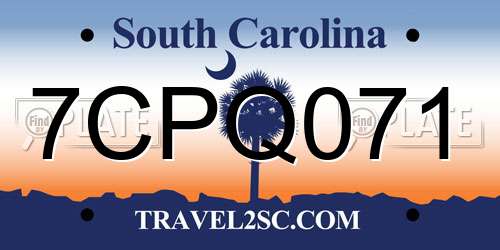 7CPQ071 South Carolina License Plate