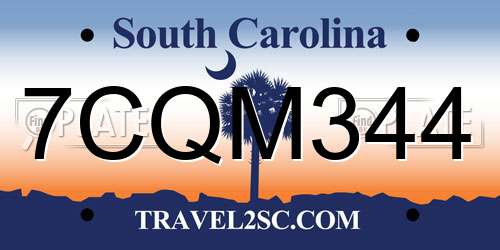7CQM344 South Carolina License Plate