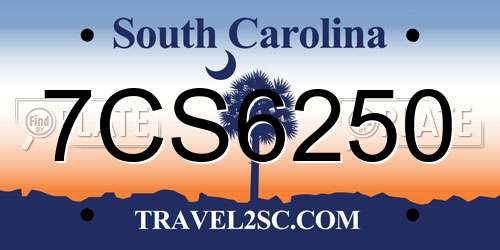 7CS6250 South Carolina License Plate