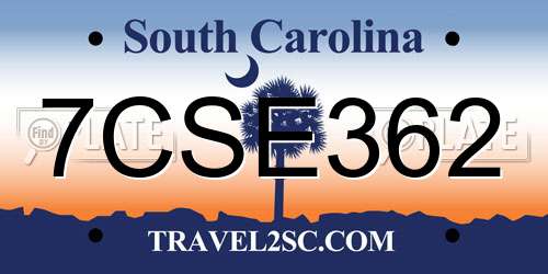 7CSE362 South Carolina License Plate