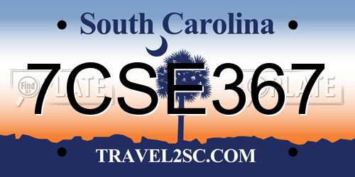 7CSE367 South Carolina License Plate
